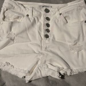 Women's Size 2 Refuge Mid-Rise White Distressed Denim Shorts